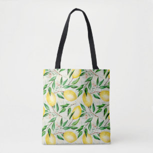 Bolso De Tela Limones acuarelas, patrón de fruta sin costura.