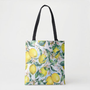 Bolso De Tela Limones acuarelas, rama de cítricos fresca.