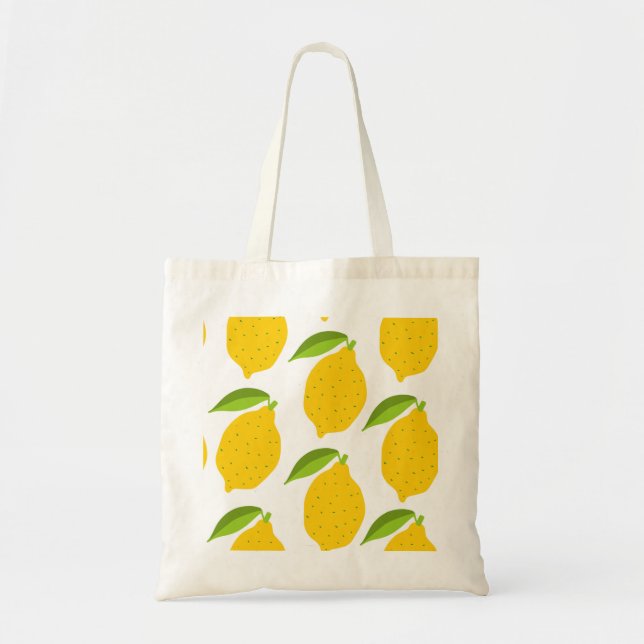 Bolso De Tela Limones amarillos, patrón artístico sin costura. (Frente)