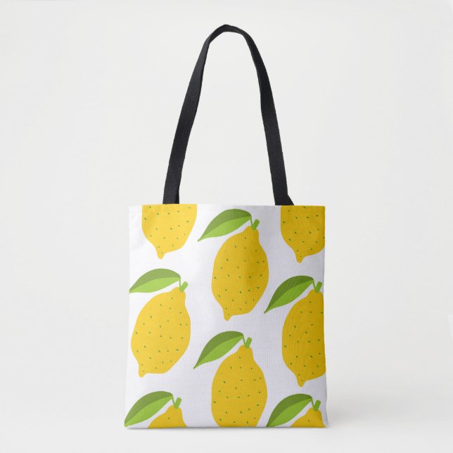 Bolso De Tela Limones amarillos, patrón artístico sin costura. (Anverso)