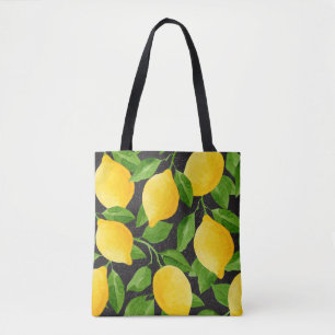 Bolso De Tela Limones de acuarela amarillo brillante y hojas ver
