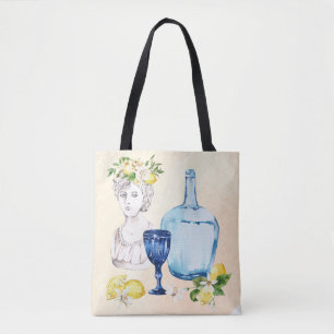 Bolso De Tela Limones mediterráneos y vidrio azul