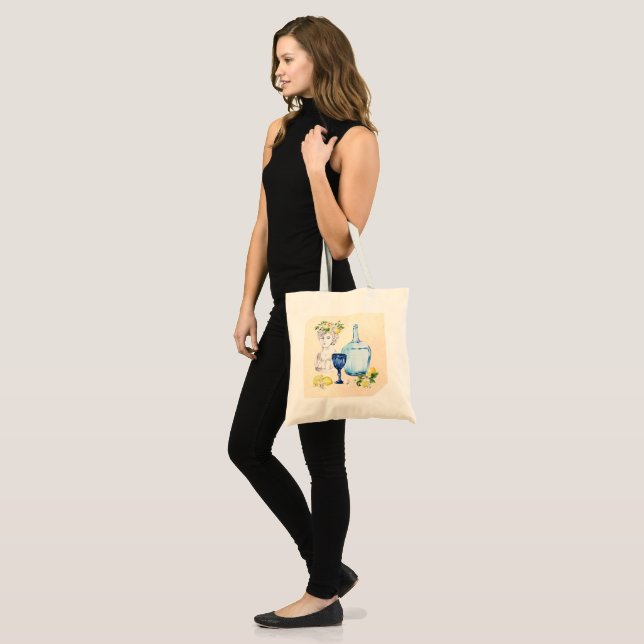 Bolso De Tela Limones mediterráneos y vidrio azul (Anverso (modelo))