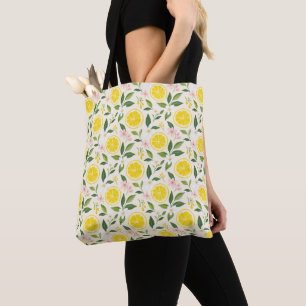 Bolso De Tela Limones y Flores Amarillas de Verano Brillante