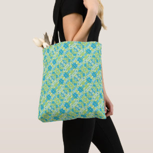 Bolso De Tela Linda flor de lirio floral azul verde sin costuras