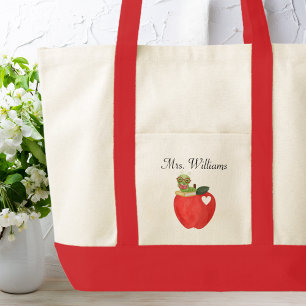 Bolso De Tela linda manzana roja y gusano de libro, Agradecimien