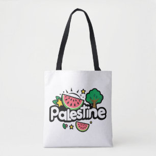Bolso De Tela Linda palabra Palestina rodeada de árbol de sandía