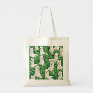 Bolso De Tela Lindas Alpacas Blancas en Hojas Verdes Tropicales
