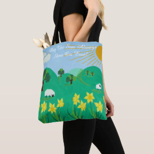 Bolso De Tela lindas ovejas con árboles colinas azul cielo daff