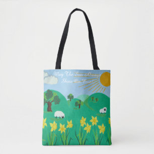 Bolso De Tela lindas ovejas con árboles colinas azul cielo daff