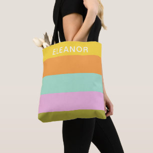 Bolso De Tela Lindas Rayas Geométricas Pasteles Brillantes Perso