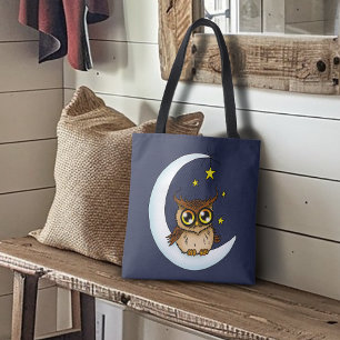 Bolso De Tela Lindo búho marrón Luna creciente Estrellas Azules
