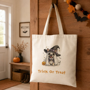 Bolso De Tela Lindo Bulldog Francés de Halloween Bruja Truco Reg