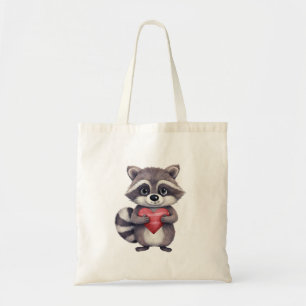 Bolso De Tela lindo color de agua raccoon con corazón
