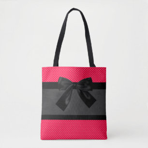 Bolso De Tela Lindo Elegante de lunares rojos - Lazo negro