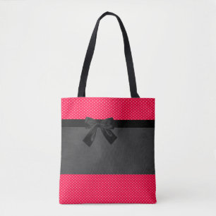 Bolso De Tela Lindo Elegante de lunares rojos - Lazo negro