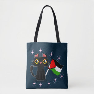 Bolso De Tela lindo gato negro sostiene bandera palestina