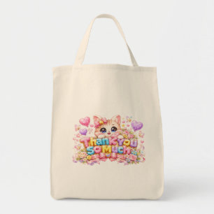 Bolso De Tela Lindo Kawaii Gracias un Montón Nombre de Gato Rosa