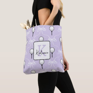 Bolso De Tela Lindo lazo blanco lavanda Patrón de golf Monograma