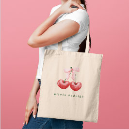 Bolso De Tela Lindo lazo rojo y rosa de corazón de cereza femeni