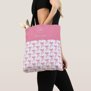 Bolso De Tela Lindo lazo rosa personalizado con monograma de niñ