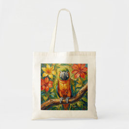 Bolso De Tela Lindo loro de impasto colorido y flor tropical