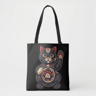Bolso De Tela lindo Maneki Neko gato impreso en japonés