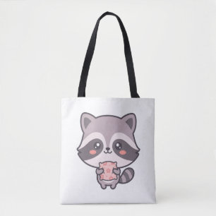 Bolso De Tela Lindo mapache kawaii dormido con almohada Cartoon 