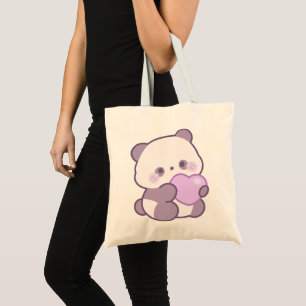 Bolso De Tela Lindo Panda Kawaii de Color Morado Pastel Sostenie