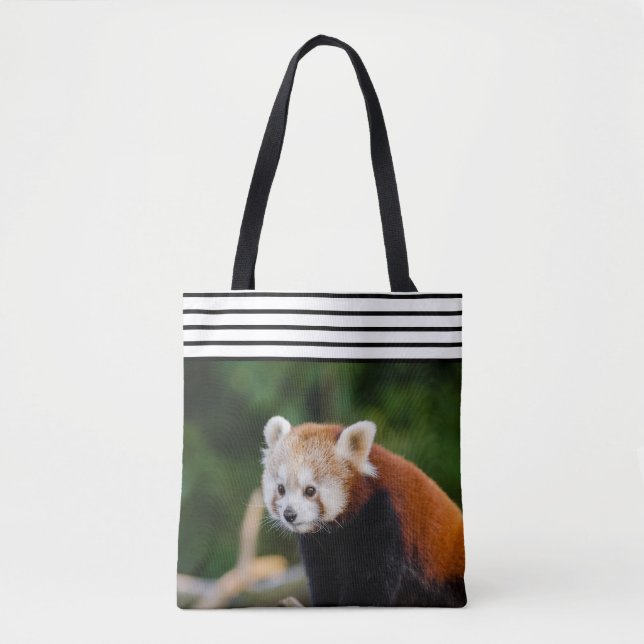 Bolso De Tela Lindo Panda Rojo Rayado (Anverso)