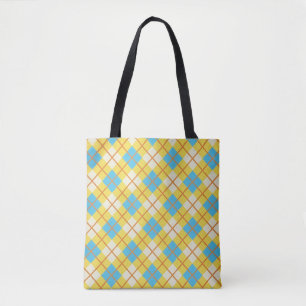 Bolso De Tela Lindo patrón argyle amarillo soleado y azul