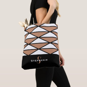 Bolso De Tela Lindo patrón de monograma moderno tendencia naranj