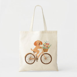 Bolso De Tela Lindo perro Goldendoodle en bicicleta con flores d