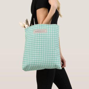 Bolso De Tela Lindo personalizado a cuadros gingham verde menta