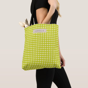 Bolso De Tela Lindo personalizado de cuadros gingham chartreuse 