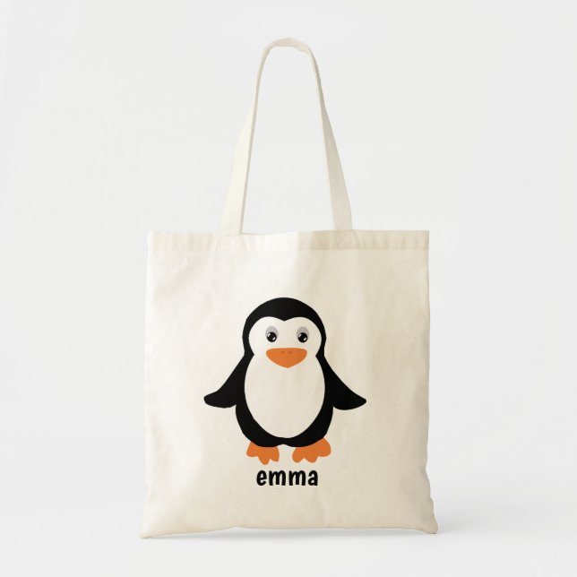 Bolso De Tela lindo personalizado pingüino Personalizado su nomb (Frente)