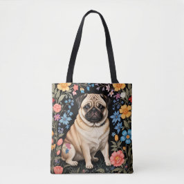 Bolso De Tela Lindo Pug Floral Colorido Elegante