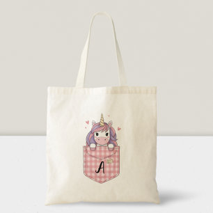 Bolso De Tela Lindo Unicornio Asomándose desde el Bolsillo con i