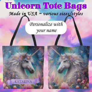 Bolso De Tela Lindo Unicornio Caprichoso con Nombre Personalizad
