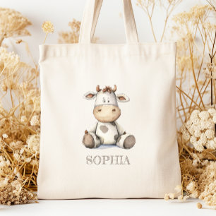 Bolso De Tela Lindo Vaca de Peluche en Acuarela Personalizado pa
