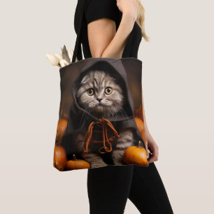 BOLSO DE TELA LINDOGATITO ATIGRADO MARRÓN DE HALLOWEEN