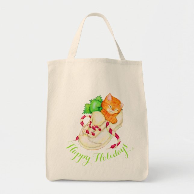 Bolso De Tela lindos Navidades de gatito dormido Felices vacacio (Frente)