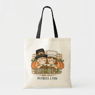 Bolso De Tela lindos peregrinos de Acción de Gracias agregar nom