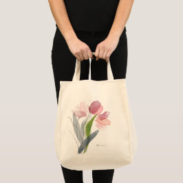 Bolso De Tela Lindos tulipanes florales rosados y hojas verdes