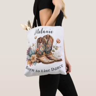 Bolso De Tela Line Dance Country Western Botas Flores Taza