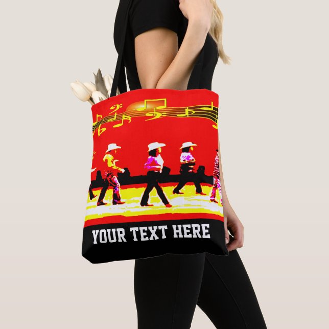 Bolso De Tela Line Dancing Western Group Red (TU TEXTO) (Detalle)