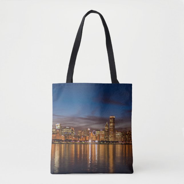 Bolso De Tela Línea Aérea De Chicago De Noche (Anverso)