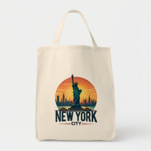 Bolso De Tela Línea aérea retro de Nueva York con estatua de la