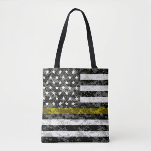 Bolso De Tela Línea amarilla fina bandera de Camo