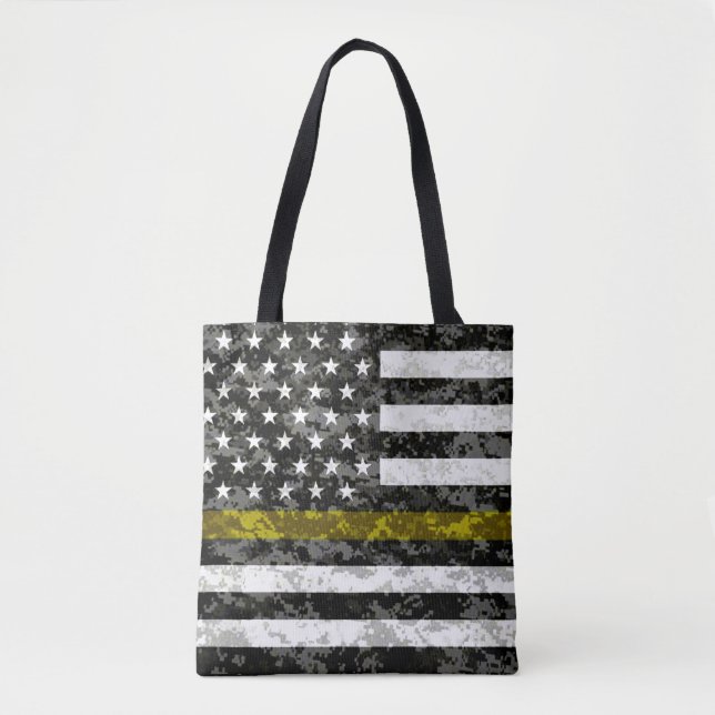 Bolso De Tela Línea amarilla fina bandera de Camo (Anverso)